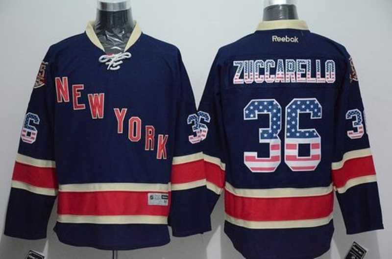NHL Rangers 36 Mats Zuccarello Navy Blue USA Flag Fashion Men Jersey