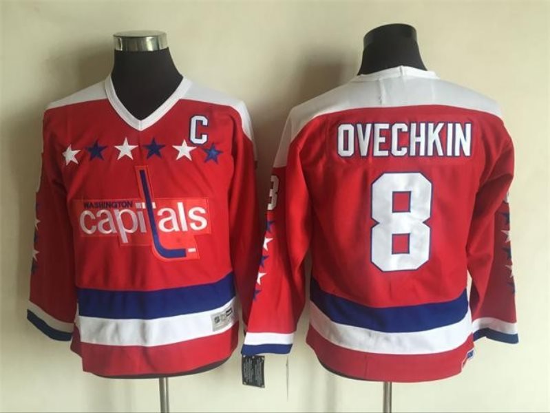 NHL Capitals 8 Alex Ovechkin C Patch Red CCM Throwback Youth Jersey