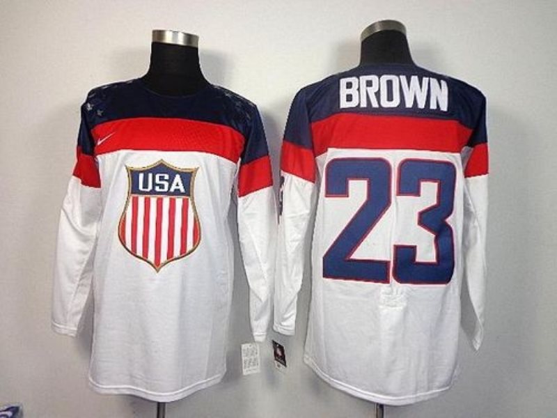 2014 Olympic Team USA No.23 Dustin Brown White Hockey Jersey