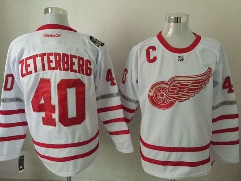 NHL Red Wings 40 Henrik Zetterberg White 100th Anniversary Reebok Men Jersey