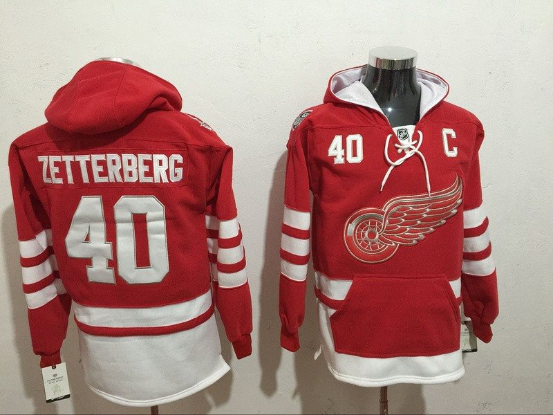 NHL Red Wings 40 Henrik Zetterberg Red All Hooded Men Sweatshirt
