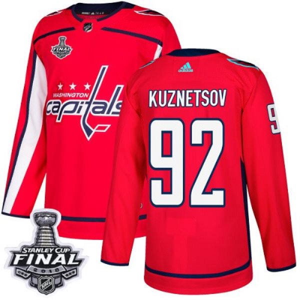 NHL Washington Capitals 92 Evgeny Kuznetsov Adidas Red 2018 Stanley Cup Final Patch Men Jersey