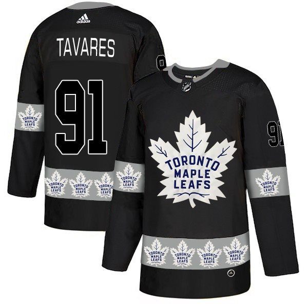 NHL Maple Leafs 91 John Tavares Black Team Logos Fashion Adidas Men Jersey