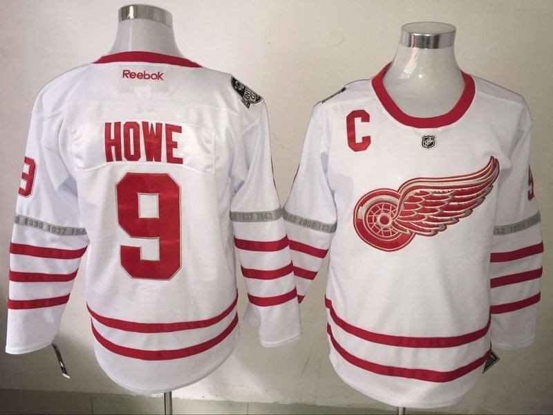 NHL Red Wings 9 Gordie Howe White 100th Anniversary Reebok Men Jersey