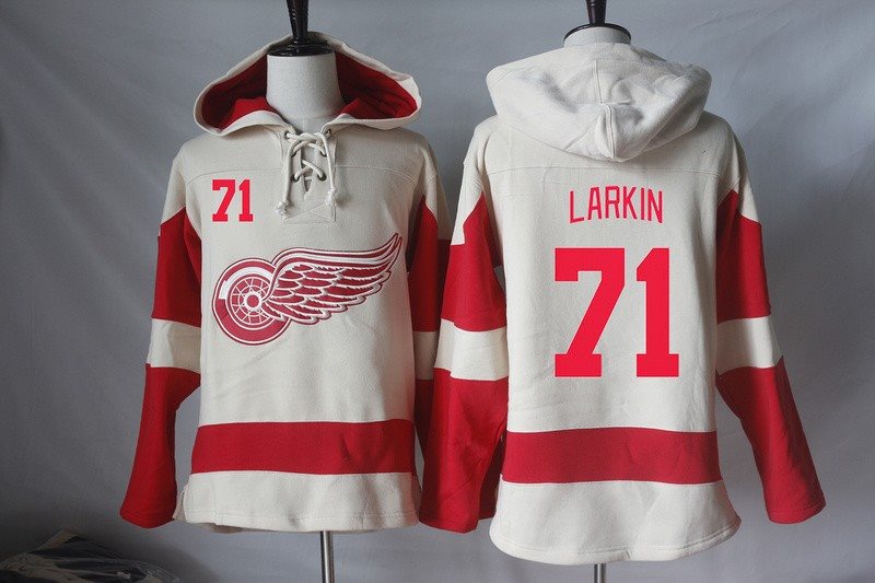 NHL Red Wings 71 Dylan Larkin Cream Hooded Men Sweatshirt