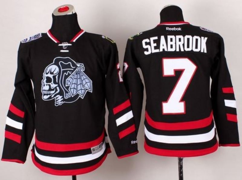NHL Blackhawks 7 Brent Seabrook Black(White Skull) 2014 Stadium Series Youth Jersey