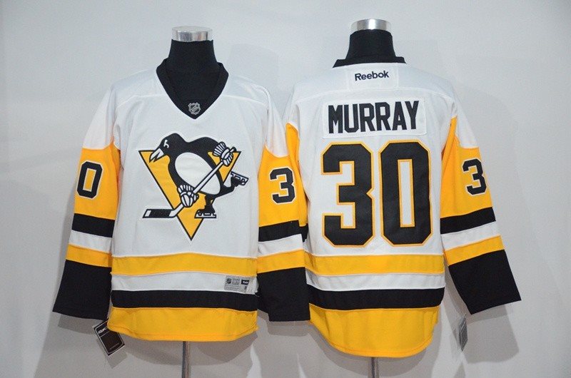 NHL Penguins 30 Matt Murray White Yellow Reebok Men Jersey