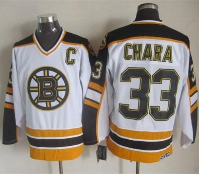NHL Bruins 33 Zdeno Chara White-Black CCM Throwback Men Jersey