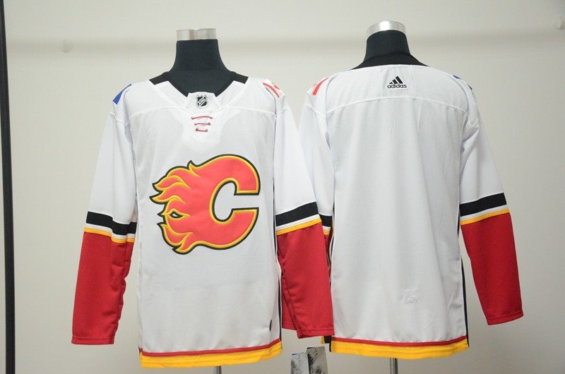 NHL Flames Blank White Adidas Men Jersey