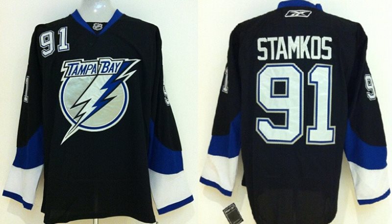 NHL Lightning 91 Steven Stamkos Black Male Men Jersey