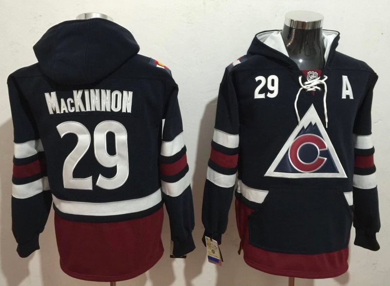 NHL Avalanche 29 Nathan MacKinnon Navy Hoodie Sweatshirt