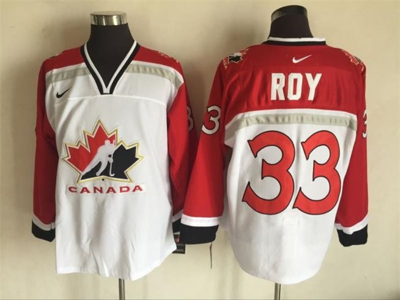 Canadas 33 Patrick Roy White Red Nike Throwback Hocky Jersey