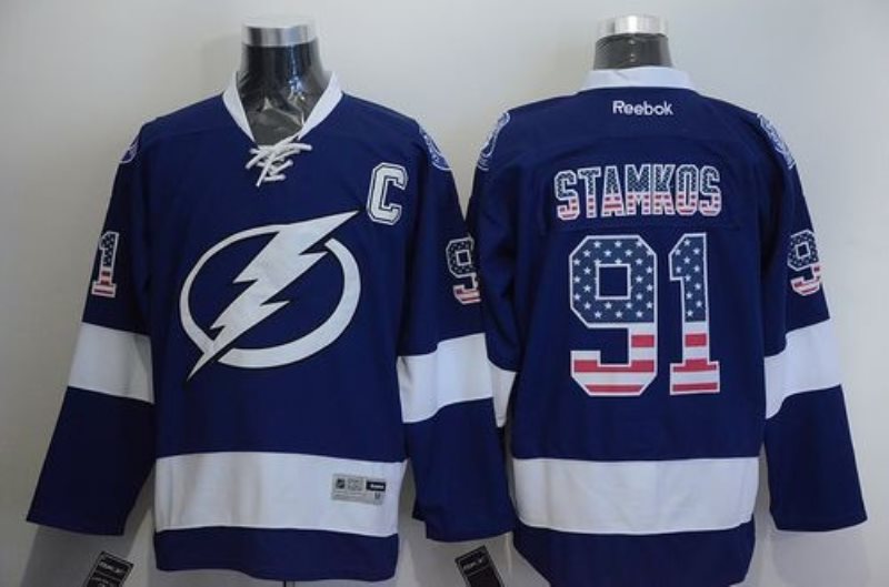 NHL Lightning 91 Steven Stamkos C Patch Blue USA Flag Fashion Men Jersey