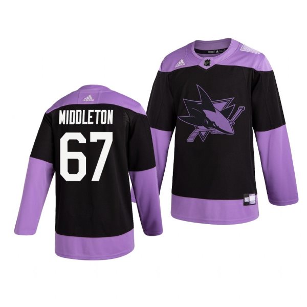 NHL Sharks 67 Jacob Middleton Black Purple Hockey Fights Cancer Adidas Men Jersey