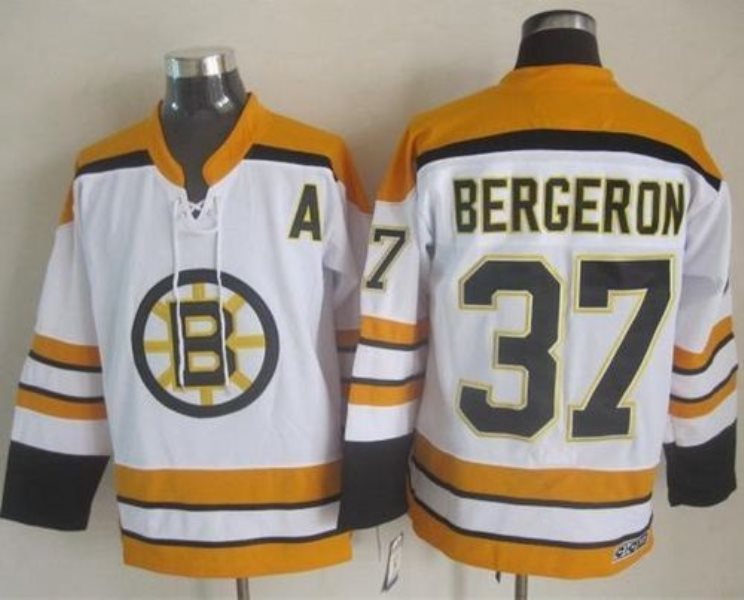 NHL Bruins 37 Patrice Bergeron White CCM Throwback Men Jersey