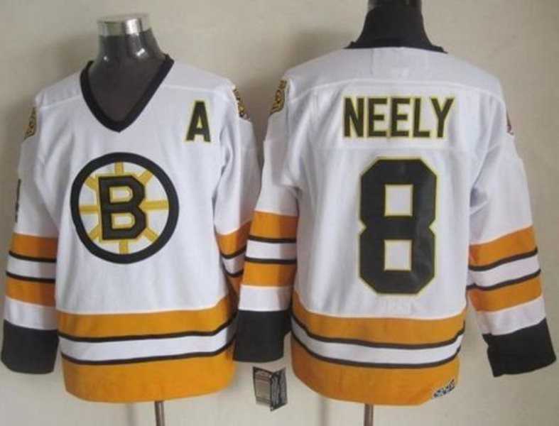 NHL Bruins 8 Cam Neely White-Yellow CCM Throwback Men Jersey