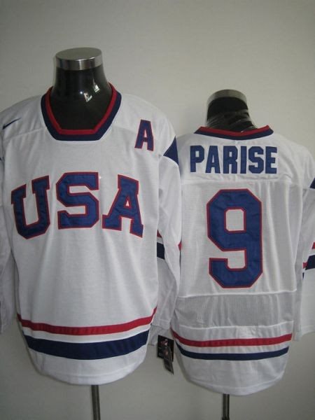 2010 Olympic Team USA 9 Zach Parise Embroidered White NHL Jersey