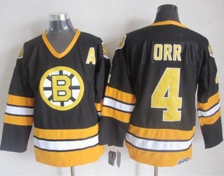 NHL Bruins 4 Bobby Orr Black-Yellow CCM Throwback Men Jersey