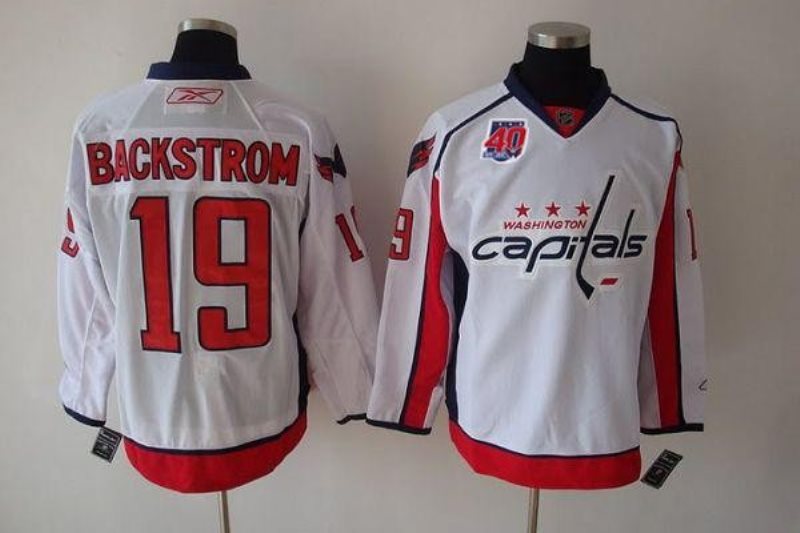 NHL Capitals 19 Nicklas Backstrom White 40th Anniversary Men Jersey