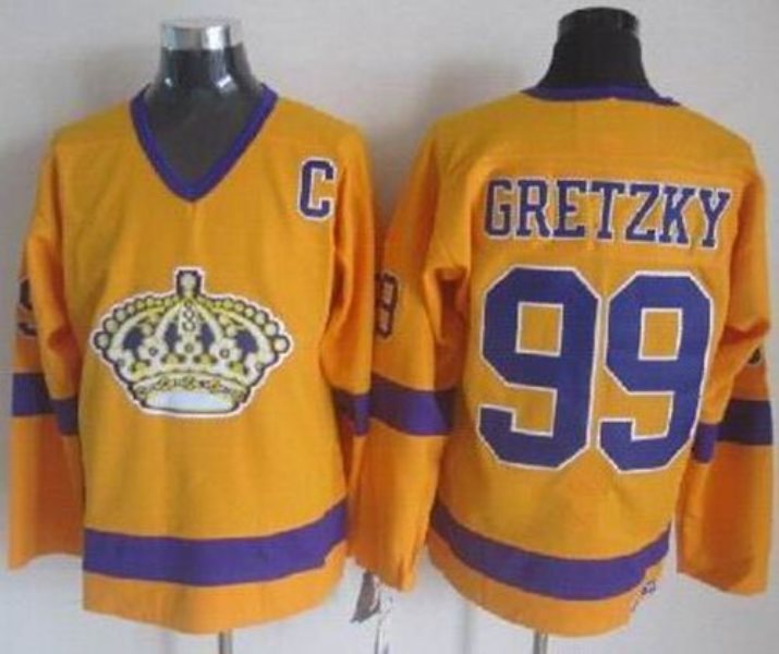 NHL Kings 99 Wayne Gretzky Yellow CCM Throwback Men Jersey