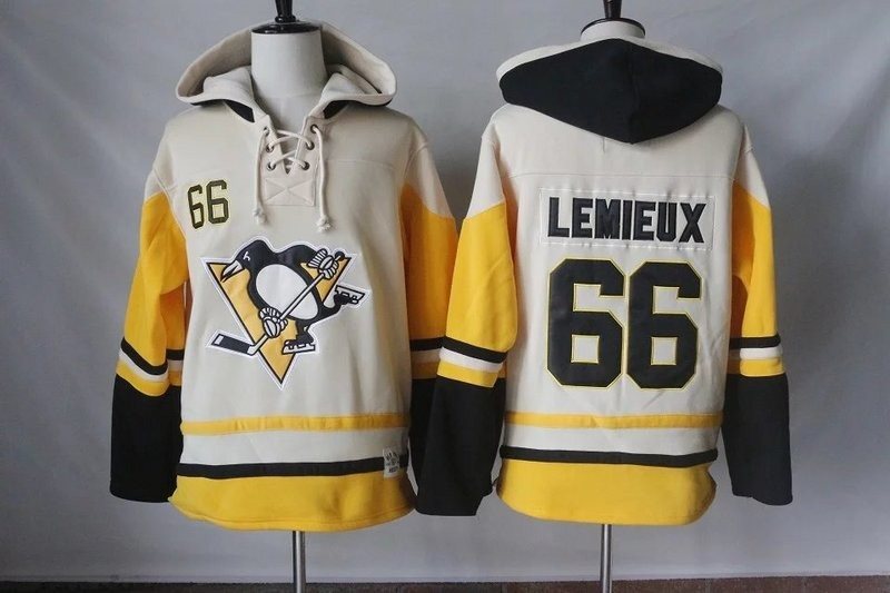 NHL Penguins 66 Mario Lemieux Cream Yellow Men Sweatshirt