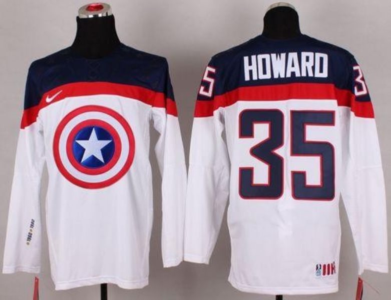 Olympic Team USA 35 Jimmy Howard White Captain America Fashion Stitched NHL Jersey