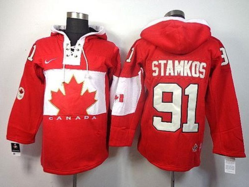 Olympic CA. 91 Steven Stamkos Red Sawyer Hooded Sweatshirt Stitched NHL Jersey