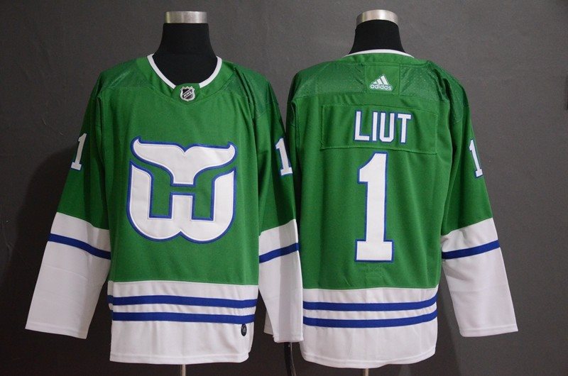 NHL Whalers 1 Mike Liut Green Adidas Men Jersey