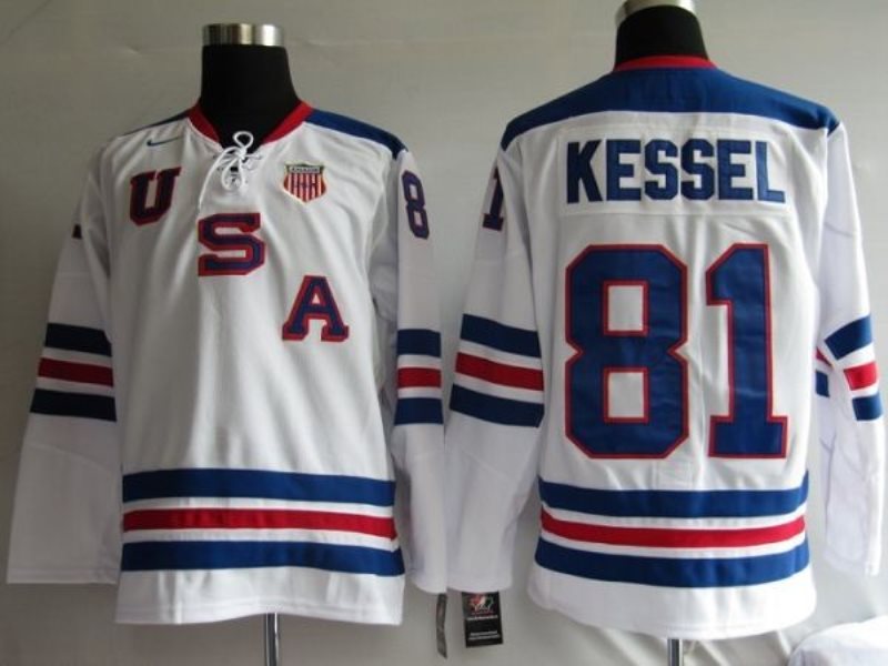 2010 Olympic Team USA 81 Phil Kessel Embroidered White 1960 Throwback NHL Jersey