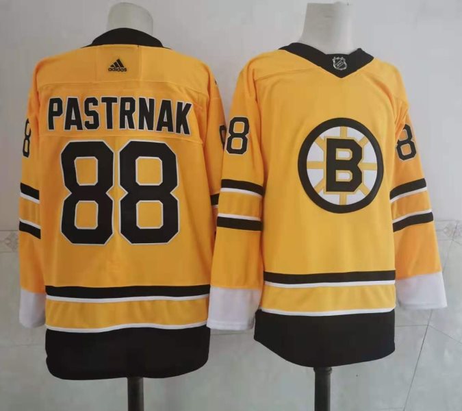 NHL Bruins 88 David Pastrnak Yellow 2020 New Adidas Men Jersey