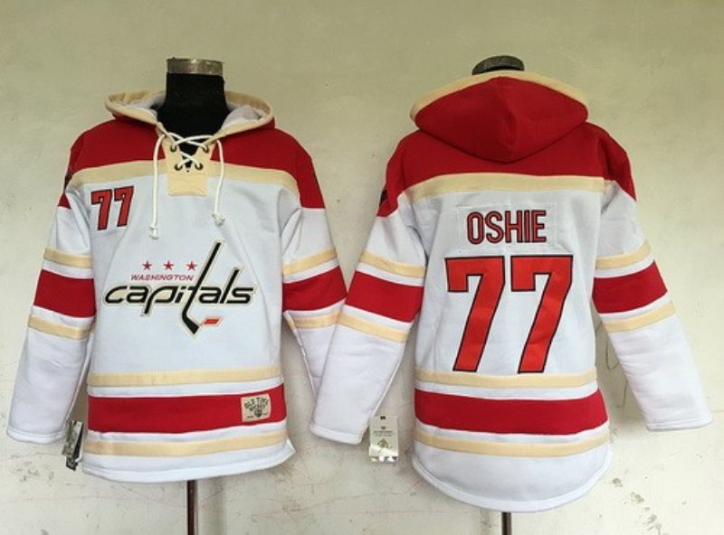 NHL Capitals 77 T.J. Oshie White Old Time Men Hoodie