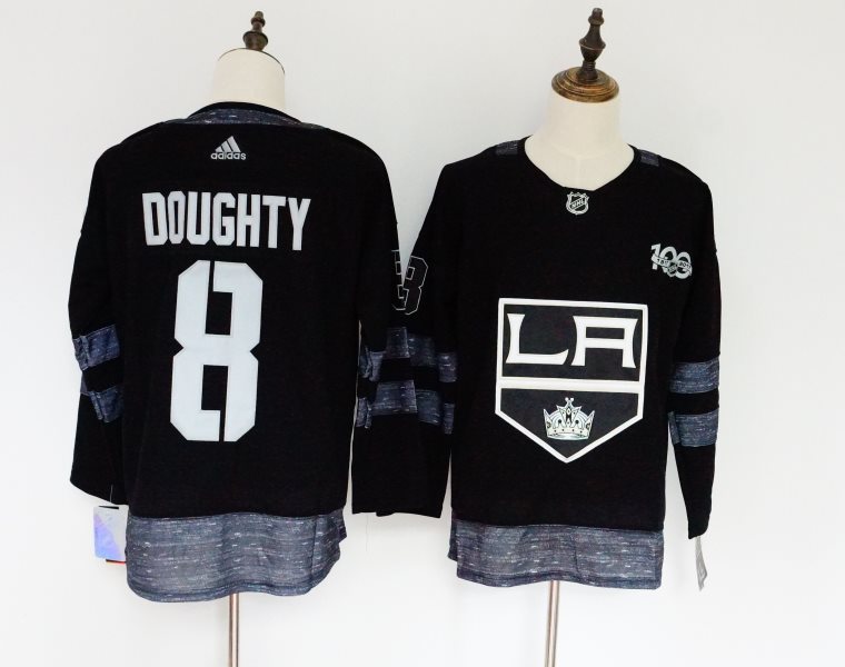NHL Kings 8 Drew Doughty Black 100th Anniversary Adidas Men Jersey