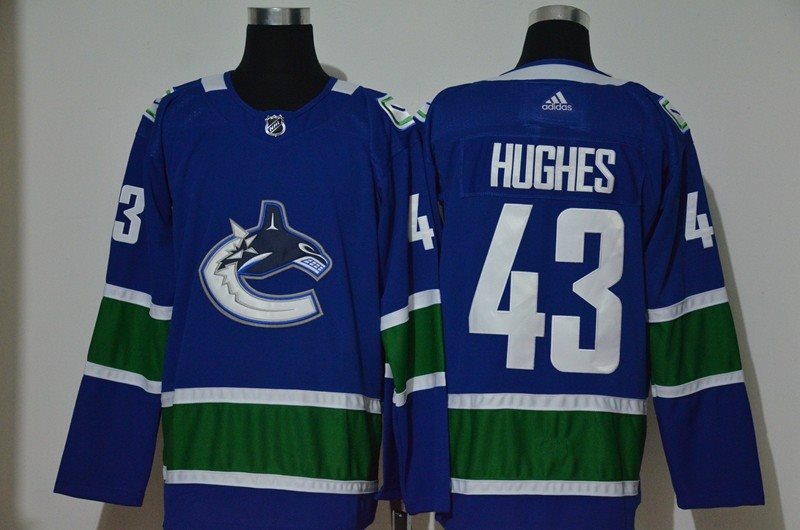 NHL Canucks 43 Quinn Hughes Blue Adidas Men Jersey
