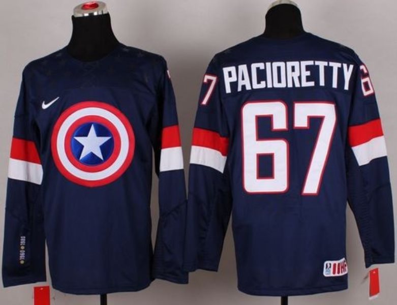 Olympic Team USA 67 Max Pacioretty Navy Blue Captain America Fashion Stitched NHL Jersey