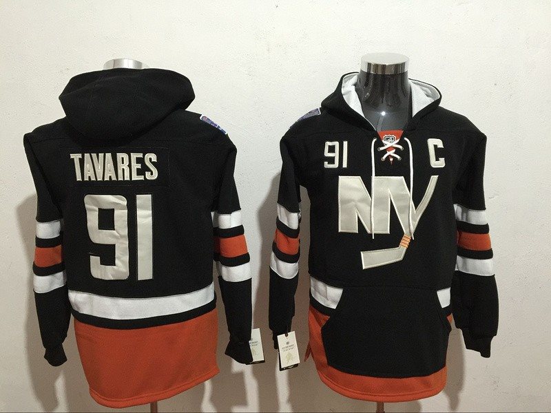 NHL Islanders 91 John Tavares Black All Hooded Men Sweatshirt