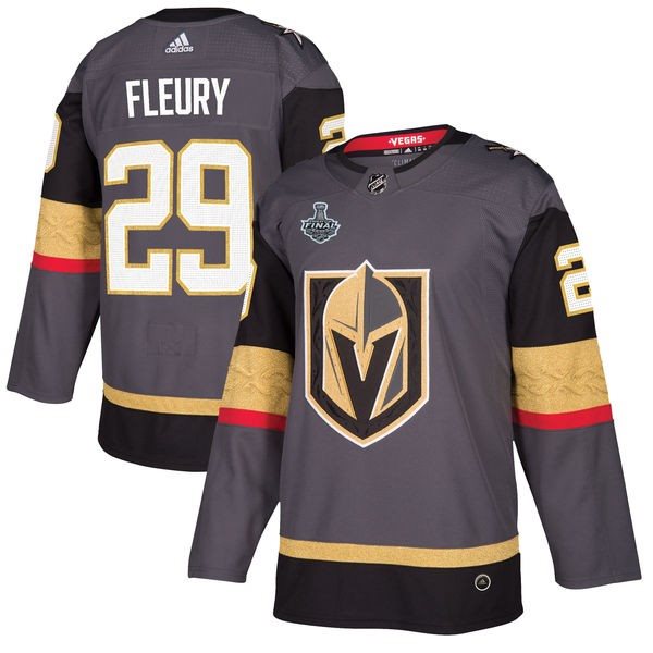 NHL Vegas Golden Knights 29 Marc-Andre Fleury Adidas Gray 2018 Stanley Cup Final Patch Men Jersey