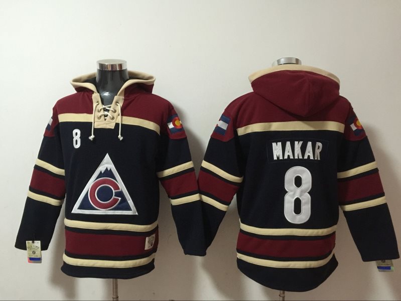 NHL Avalanche 8 Cale Makar Black Red All Stitched Pullover Hoodie