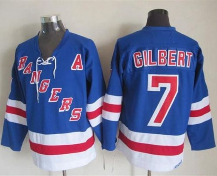 NHL Rangers 7 Rod Gilbert Light Blue CCM Throwback Men Jersey