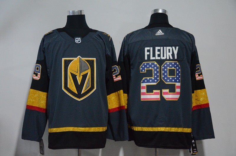 NHL Vegas Golden Knights 29 Marc-Andre Fleury Gray USA Flag Adidas Men Jersey