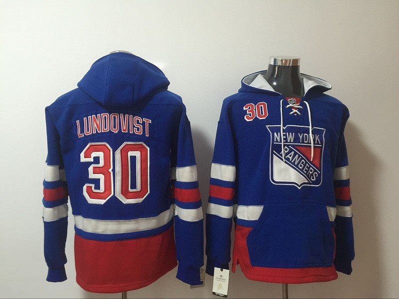 NHL Rangers 30 Henrik Lundqvist Blue All Stitched Hooded Men Sweatshirt