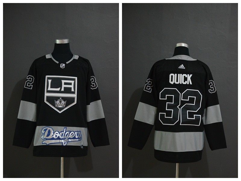 NHL Kings With Dodgers 32 Jonathan Quick Black Adidas Men Jersey