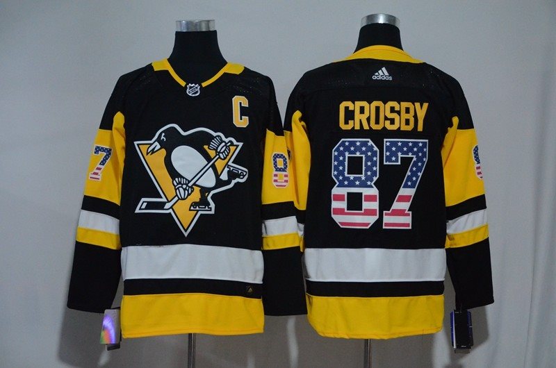 NHL Penguins 87 Sidney Crosby Black USA Flag Adidas Men Jersey