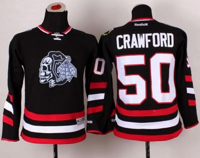 NHL Blackhawks 50 Corey Crawford Black(White Skull) 2014 Stadium Series Youth Jersey