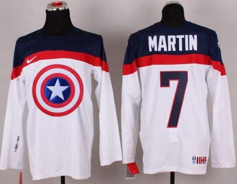 Olympic Team USA 7 Paul Martin White Captain America Fashion Stitched NHL Jersey