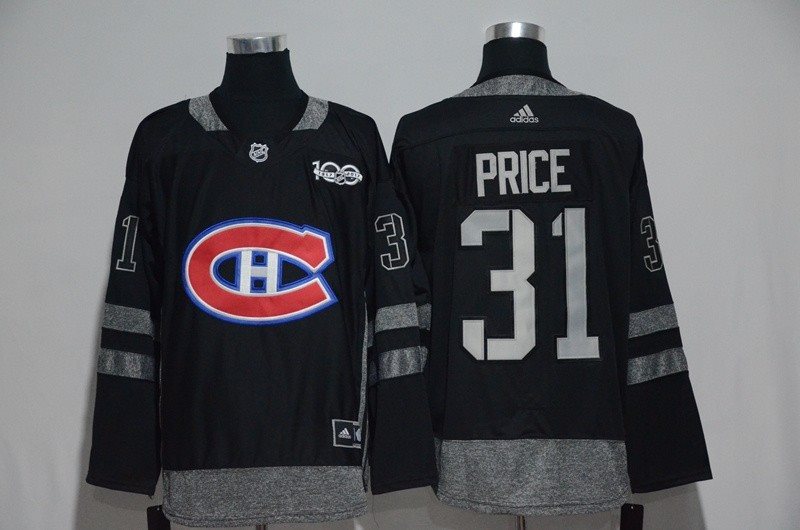 NHL Canadiens 31 Carey Price Black 100th Anniversary Season Men Jersey