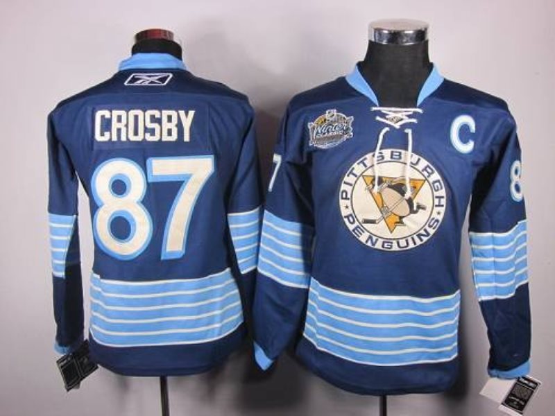 NHL Penguins 87 Sidney Crosby 2011 Winter Classic Vintage Dark Blue Women Jersey