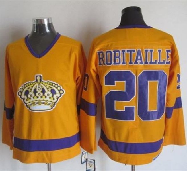 NHL Kings 20 Luc Robitaille Yellow Purple CCM Throwback Men Jersey