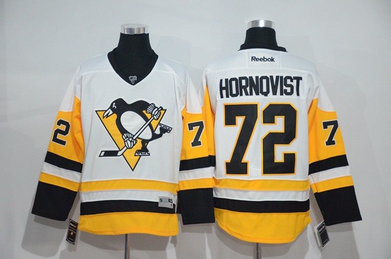 NHL Penguins 72 Patric Hornqvist White Yellow Reebok Men Jersey