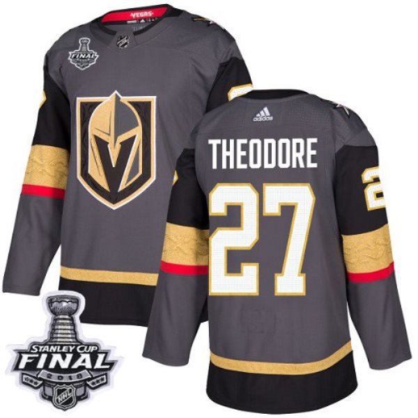 NHL Vegas Golden Knights 27 Shea Theodore Adidas Gray 2018 Stanley Cup Final Patch Men Jersey