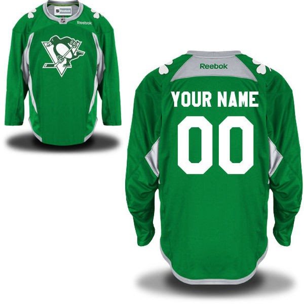 NHL Penguins St. Patrick's Day Green Reebok Customized Men Jersey
